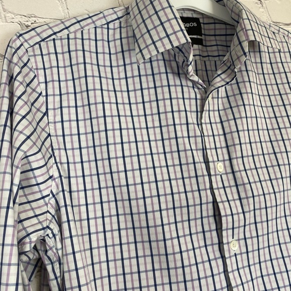Bonobos Purple & Blue Plaid Button Down Long Sleeve Shirt Dress Shirt size 16.5 - Picture 5 of 9